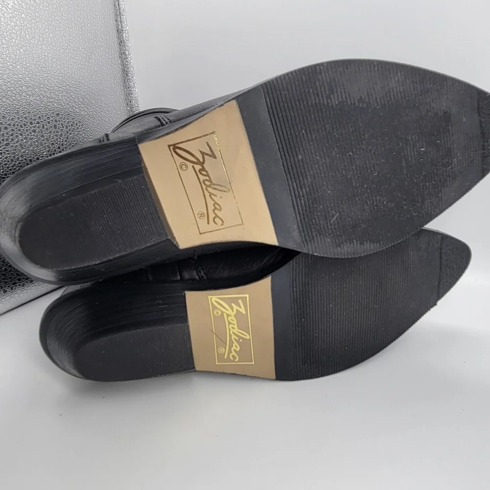 ZODIAC 675 BULLETT 6 M BLACK LEATHER SLOUCHY COWBOY BOOTS LADIES Vintage - Picture 3 of 13